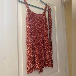 Holistic red cotton ROMPER with flower print, size medium, comes with belt